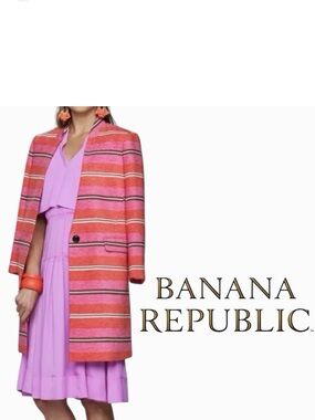Banana Republic Multi-Stripe Coat Vibrant Pink Orange Stripe Jacket Size Med